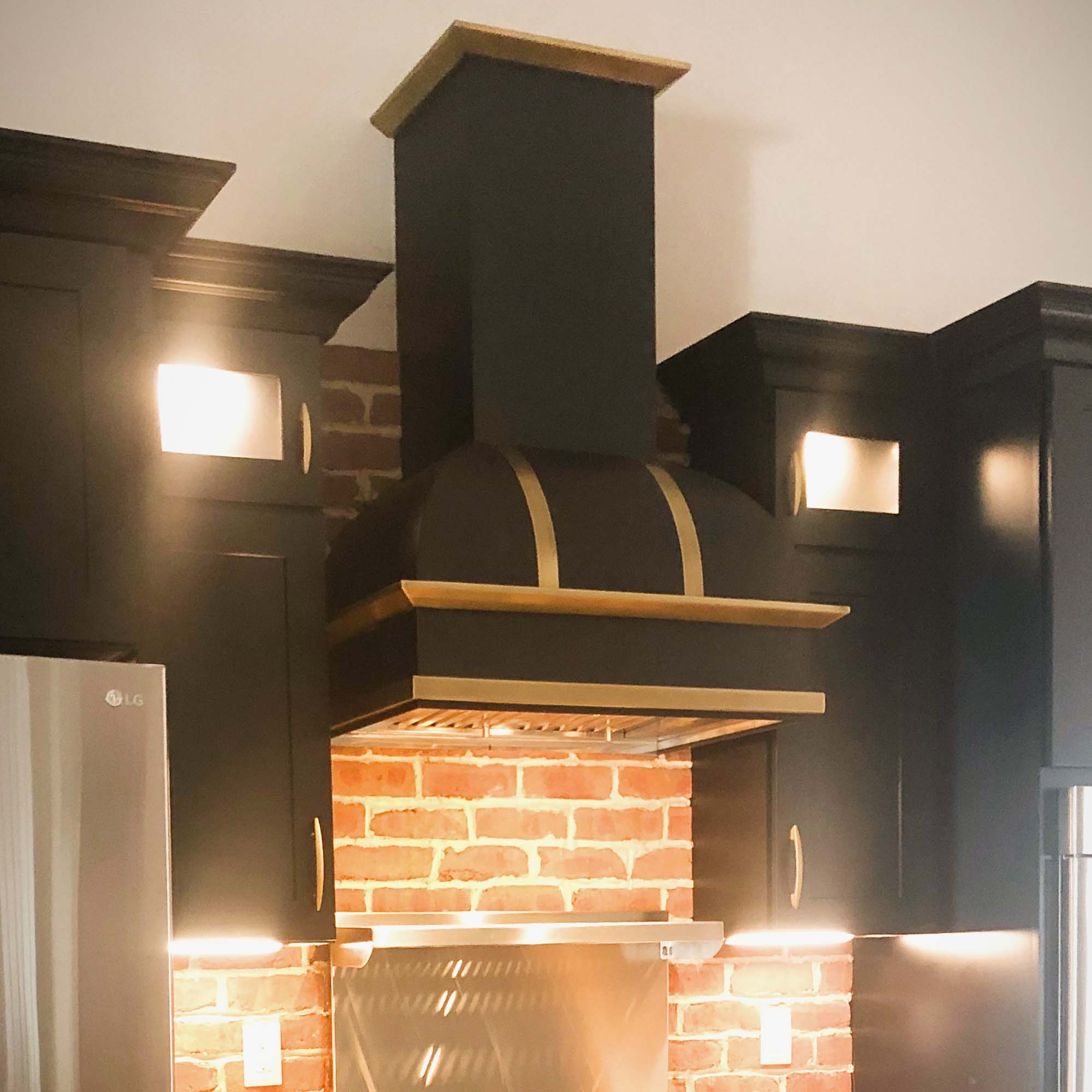 MetalCraft Flat Black Powder Coated Range Hood with Brass Trim
