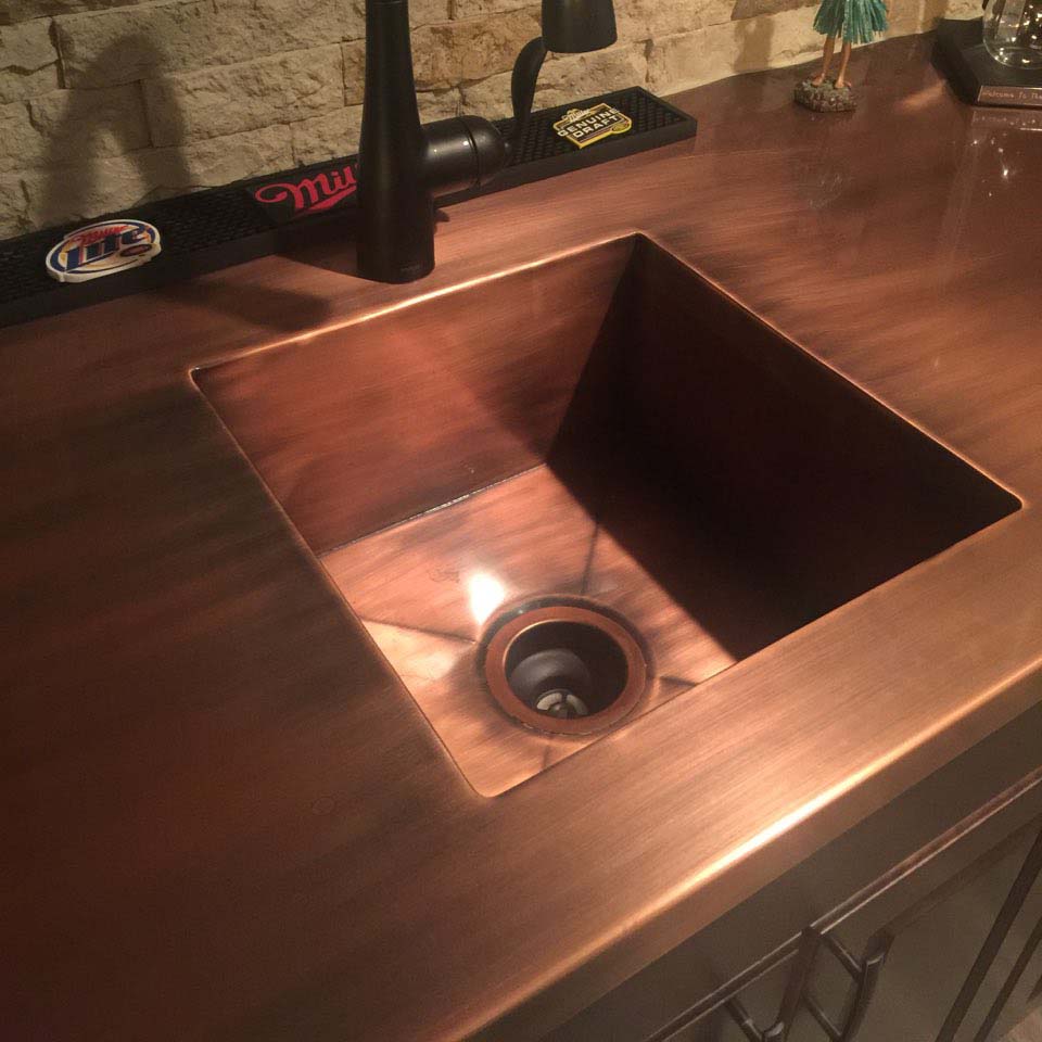 MetalCraft Custom Copper Countertop with Integrated Copper Sink MetalCraft Custom Copper Countertop with Integrated Copper Sink