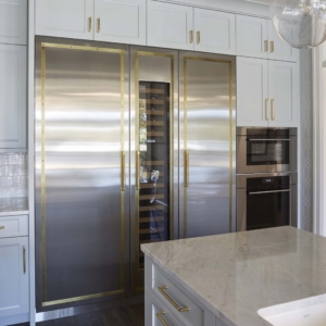 MetalCraft Custom Refrigerator Panels with Aged Brass