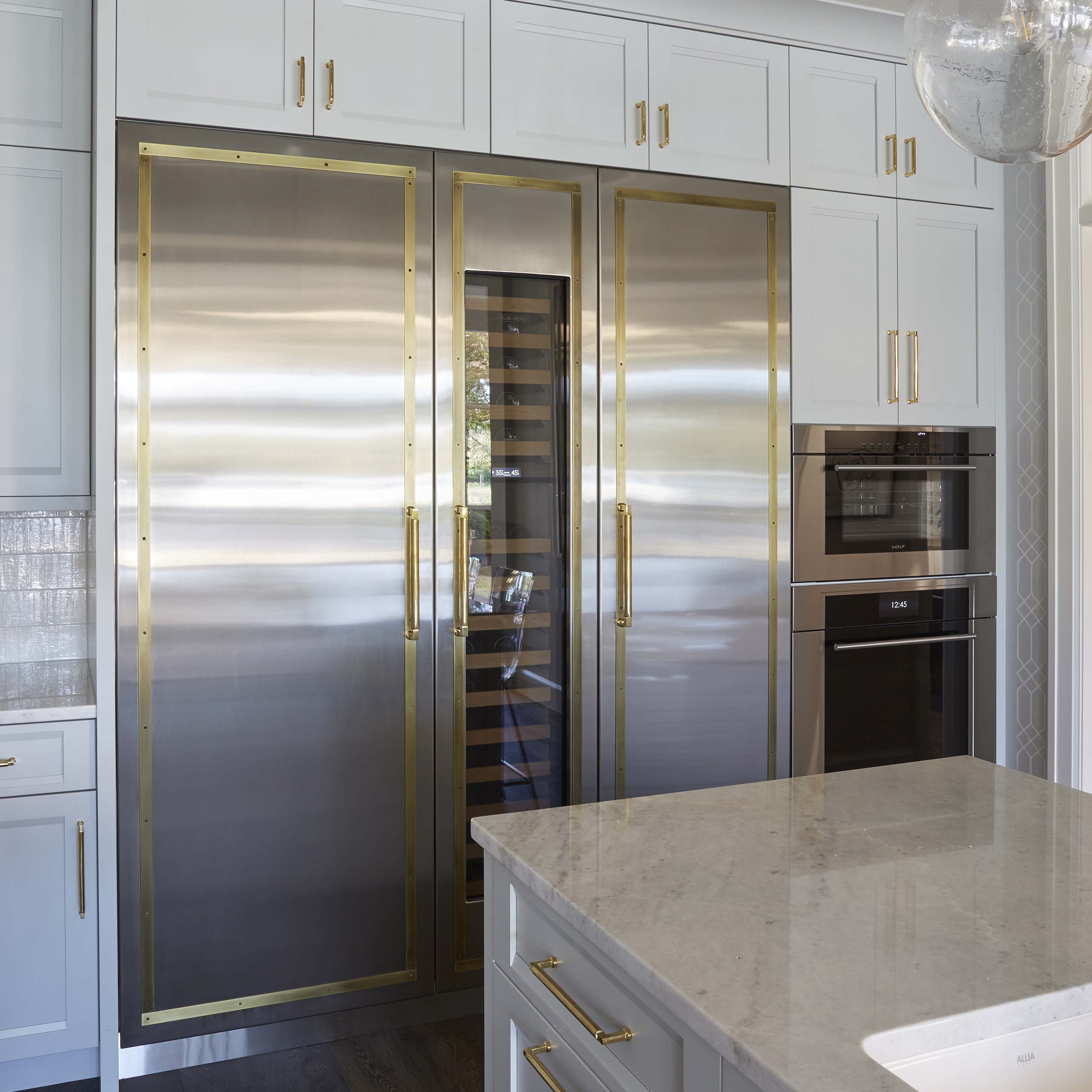 MetalCraft Custom Refrigerator Panels with Aged Brass