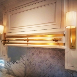 MetalCraft Custom Brass on White Wood Range Hood