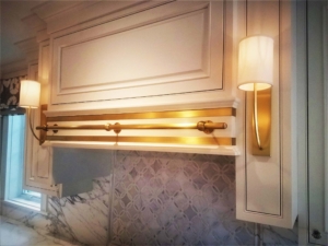 MetalCraft Custom Brass on White Wood Range Hood