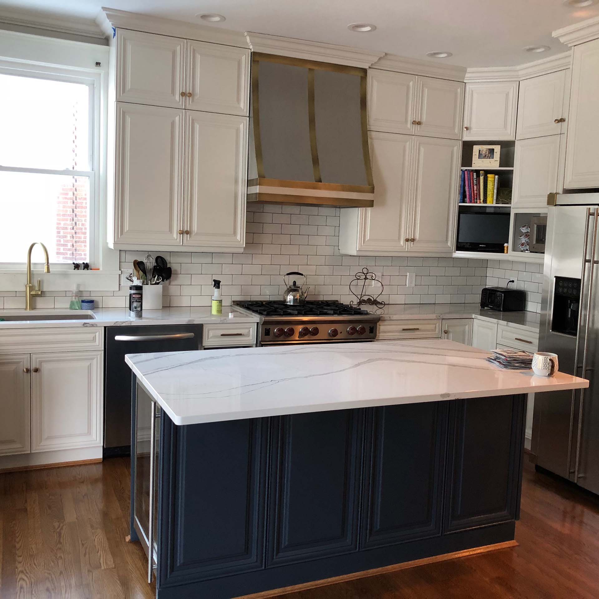 MetalCraft Custom Bruished Stainless Steel and Aged Brass Range Hood
