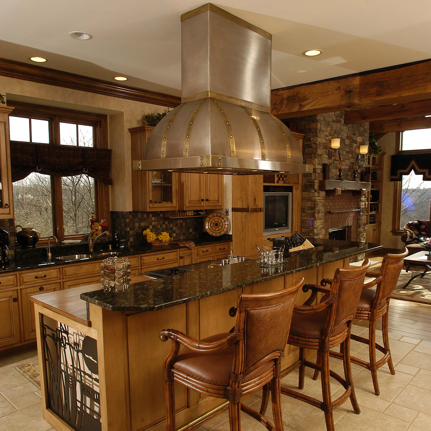 MetalCraft Custom Stainless Steel Range Hood with Aged Brass Trim MetalCraft Custom Stainless Steel Range Hood with Aged Brass Trim