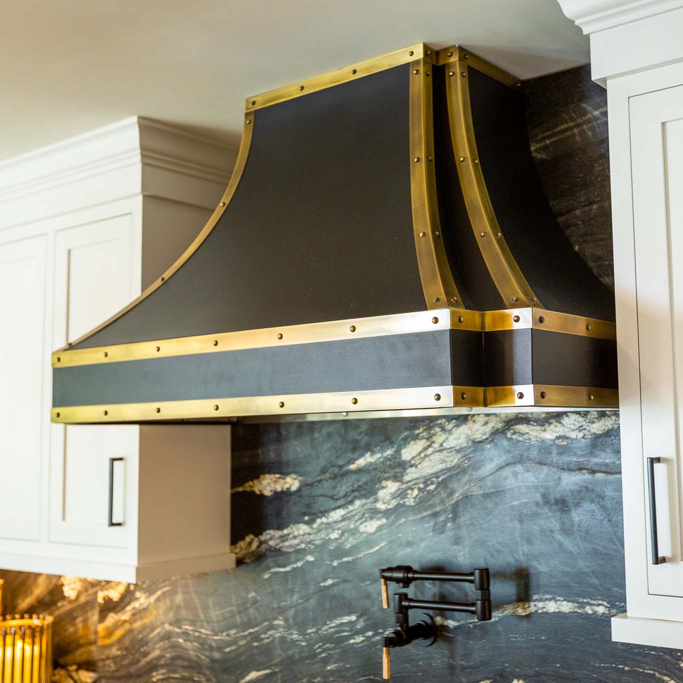 MetalCraft Custom Range Hood with Strap Accents