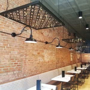 MetalCraft Custom Hanging Metal Panels Over Lights