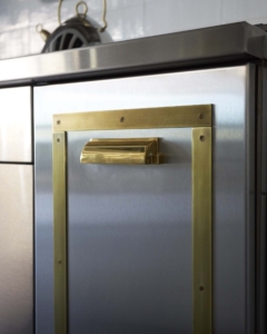 MetalCraft Custom Brass Door Trim Over Stainless Steel for Kitchen Cabinets